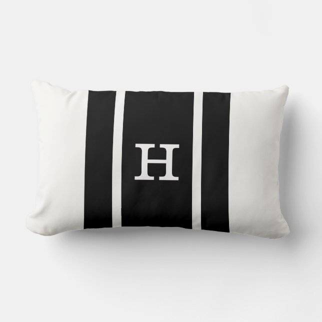 Modern svart och vit monogrammad fyllning lumbarkudde (Framsida)