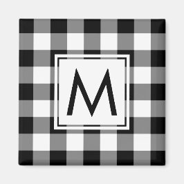 Modern svart och vit Mönster med Monogram Magnet