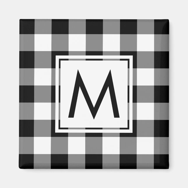Modern svart och vit Mönster med Monogram Magnet (Framsidan)