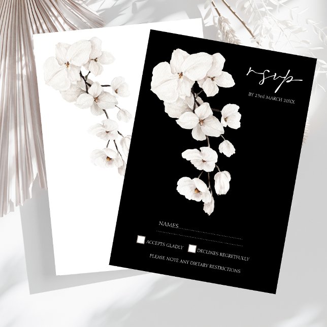 Modern svart och vit orkidé-Bröllop OSA Kort (Modern Black and White Orchids Flowers Wedding RSVP Cards)
