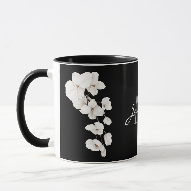Modern svart och vit orkidémonogrammugg mugg (Vänster)