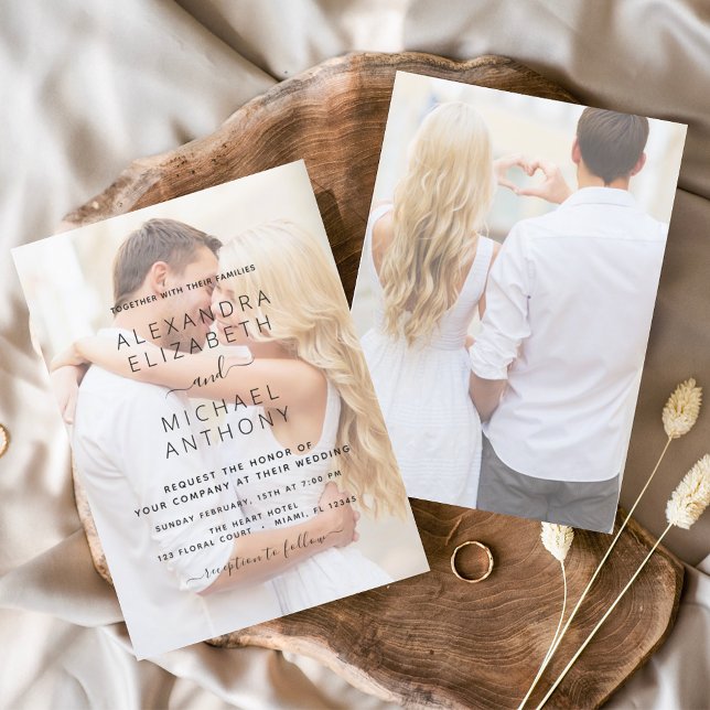 Modern svart och vit överläggsfoto Bröllop Inbjudningar (Skapare uppladdad)