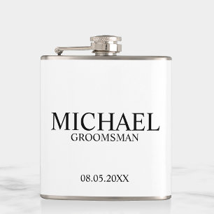 Modern svart och vit Personlig Groomsman Fickplunta