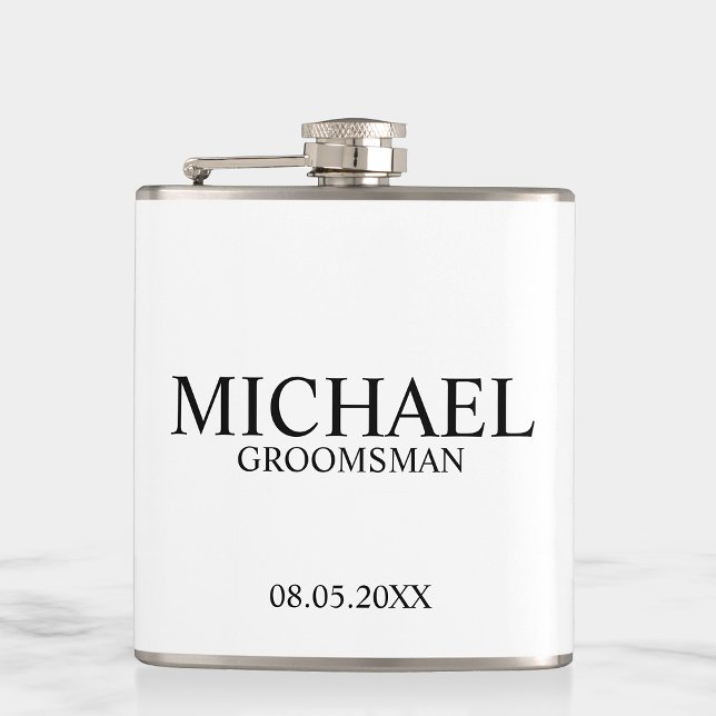 Modern svart och vit Personlig Groomsman Fickplunta (Skapare uppladdad)