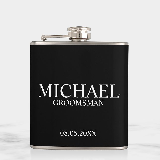 Modern svart och vit Personlig Groomsman Fickplunta (Skapare uppladdad)