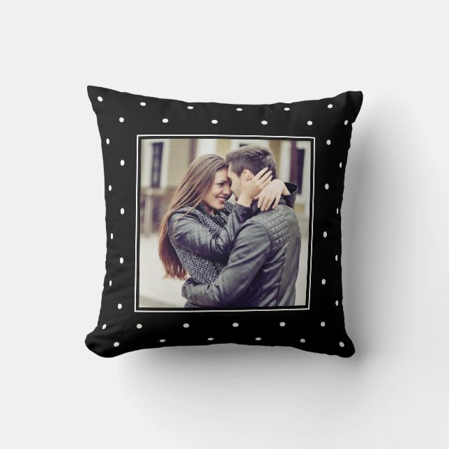 Modern svart och vit Polka dots med foto Kudde (Framsida)