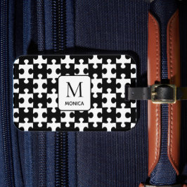 Modern svart och vit puzzle Delar Monogram Bagagebricka
