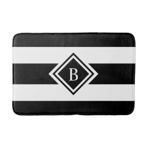Modern svart och vit Rand monogrammad Badrumsmatta