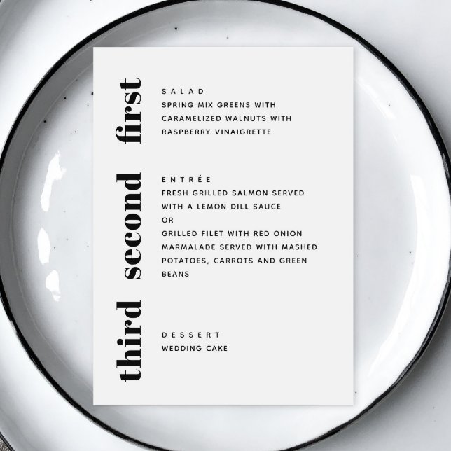 Modern svart och vit ren minimalistisk bröllop meny (Skapare uppladdad)