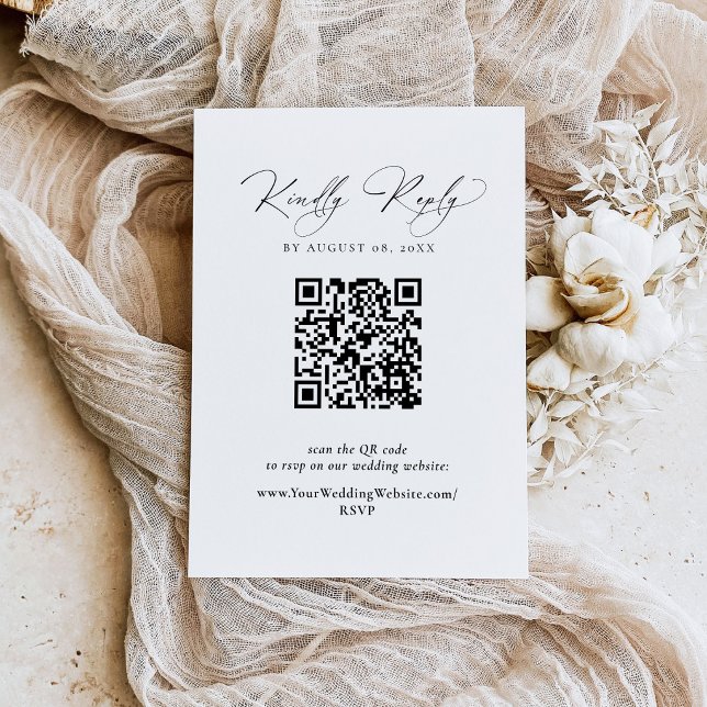 Modern svart och vit RSVP med QR-kod kort (Sophisticated Black and White RSVP with QR Code)