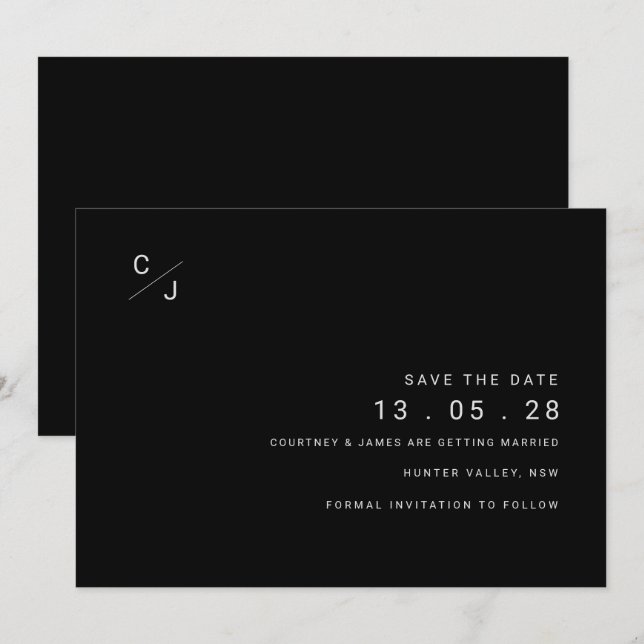 Modern svart och vit save the date-inbjudan inbjudningar (Fram/baksida)