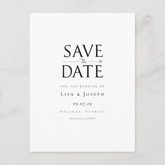 Modern svart och vit Save the Date Vykort (Framsida)