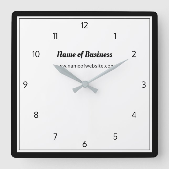 Modern svart och vit sladd enkel med siffror fyrkantig klocka (Framsida)
