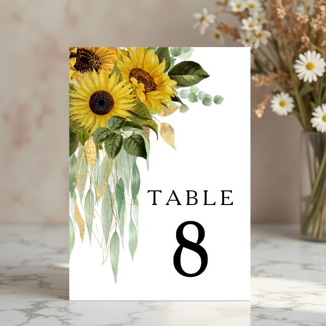 Modern svart och vit solros Bröllop Bordsnummer (Modern Black & White Sunflower Wedding Table Number)