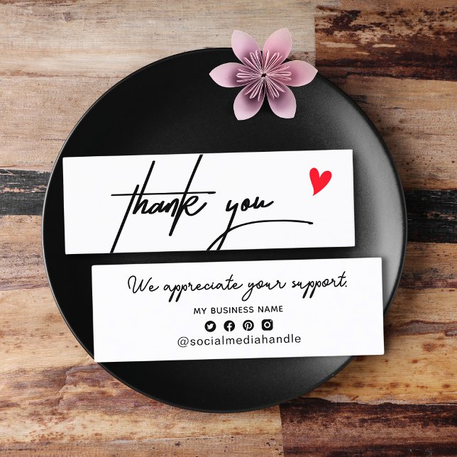 Modern svart och vit Tack för små köp Mini Visitkort (Modern Black & White Thank You For Shopping Small Mini Business Card)
