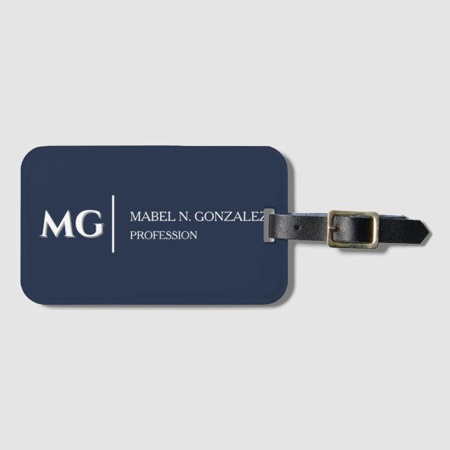 Modern Svart och Vit Trendig Stilren Monogram Bagagebricka (Framsida horisontal)