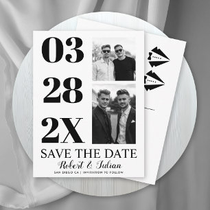 Modern svart och vit två-foto gay Save the Date Vykort