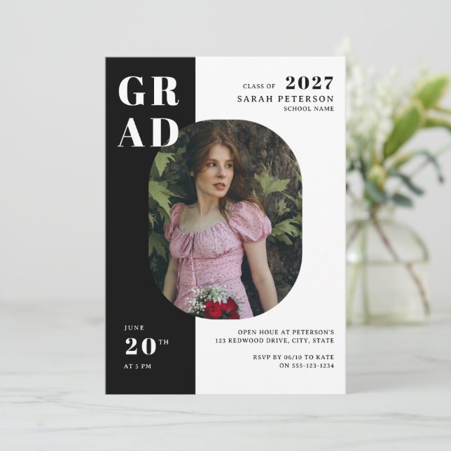 Modern svart och vit typografi - foto Studenten Inbjudningar (Stående Fram)