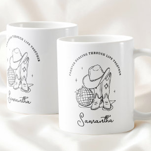 Modern Svart och Vit Västerländsk Disco Cowgirl Bä Kaffemugg