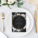 Modern svart och vit vattenfärg, Blommigt Bröllop Meny<br><div class="desc">Dramatiska vattenfärgssvarta och vita blommigtar över anpassningsbarnas färg cirkel och bakgrund. Faux guld-cirkeln kan inte redigeras men du kan ta bort eller  den.</div>