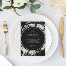 Modern svart och vit vattenfärg, Blommigt Bröllop Meny