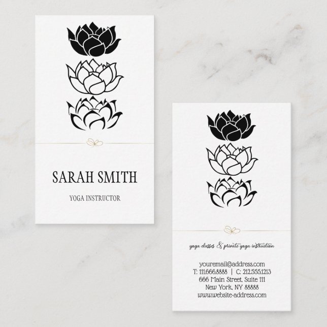 Modern svart- och vitblomma visitkort (Fram/baksida)