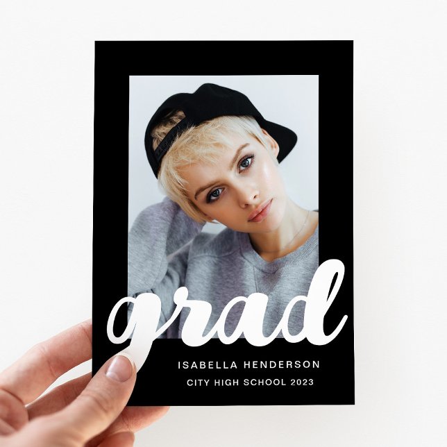 Modern svart- och vitfotoskript Studenten Meddelande (Modern Black And White Photo Script Graduation Announcement)