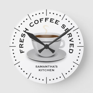 Modern svart- och vitkaffe rund klocka