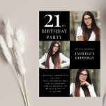 Modern svart och vitt 3 foto 21:a födelsedag inbjudningar<br><div class="desc">Fira i stil med vår moderna och snyggt 21-årsinbjudan. Anpassa den med tre foton och lägg till din egen text för att göra den verkligt unik. Den sofistikerade utformningen och anpassadet kommer att imponera på dina gäster. Hämta redo för en klass firande som återspeglar din personlighet. Om du har problem...</div>