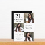 Modern svart och vitt 3 foto 21:a födelsedag inbjudningar<br><div class="desc">Fira i stil med vår moderna och snyggt 21-årsinbjudan. Anpassa den med tre foton och lägg till din egen text för att göra den verkligt unik. Den sofistikerade utformningen och anpassadet kommer att imponera på dina gäster. Hämta redo för en klass firande som återspeglar din personlighet. Om du har problem...</div>
