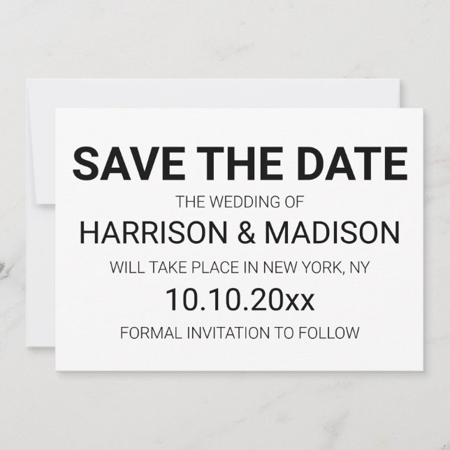 Modern svart och vitt Bröllop spara datum Datumet (Framsida)