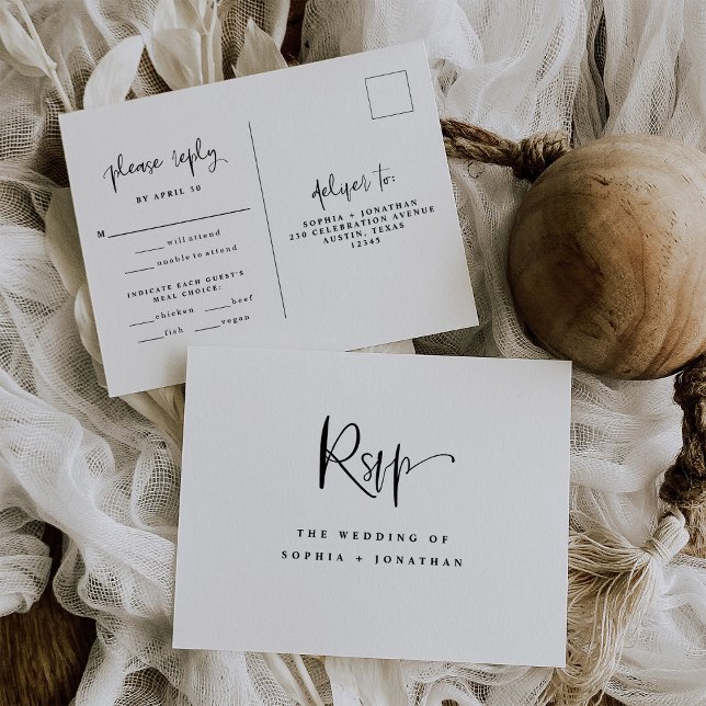 Modern Svart och Vitt Bröllop | Val av måltid RSVP Vykort (Skapare uppladdad)