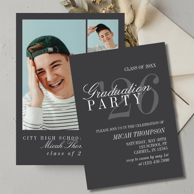 Modern Svart och Vitt Foto Examen Fest Inbjudningar (Modern Black and White Photo Graduation Party Invitation)
