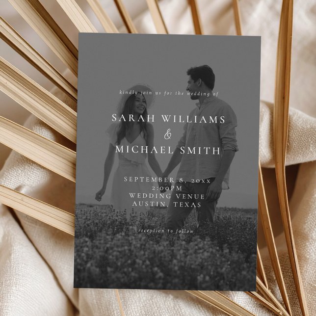 Modern svart och vitt foto-minimalistisk Bröllop Inbjudningar (Skapare uppladdad)