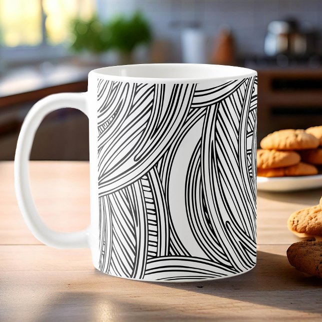 Modern svart och vitt kaffe mugg med snurrar. (Skapare uppladdad)