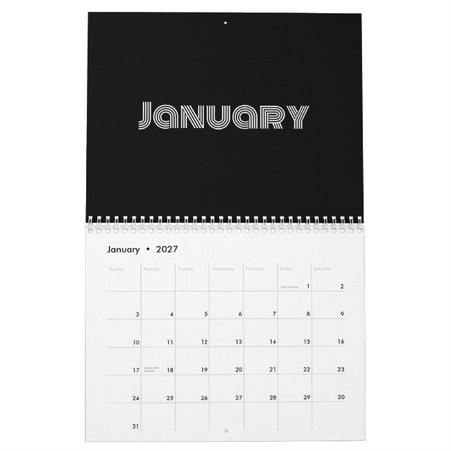 Modern svart och vitt kalender (Jan 2027)