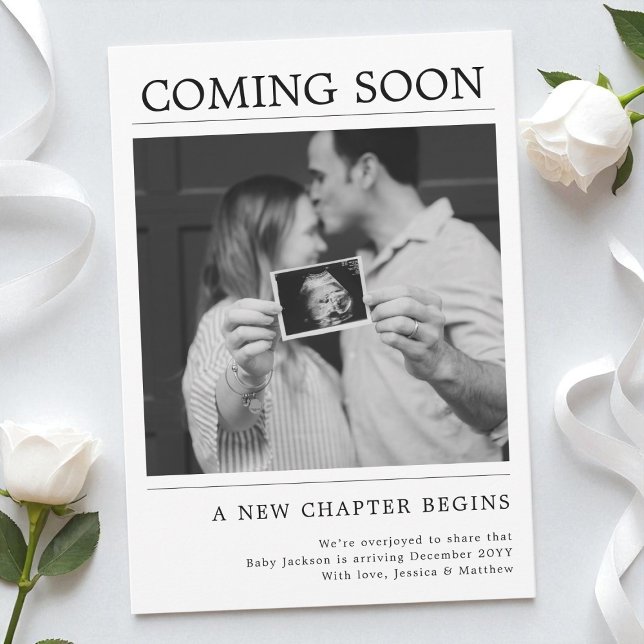 Modern Svart och Vitt Könsneutral Graviditet Meddelande (Modern Black and White Gender Neutral Pregnancy Announcement)