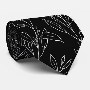 Modern svart och vitt lövvin Bröllop Neck Tie Slips