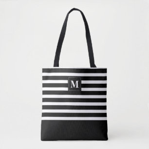 Modern svart och vitt Rand med Monogram Tygkasse