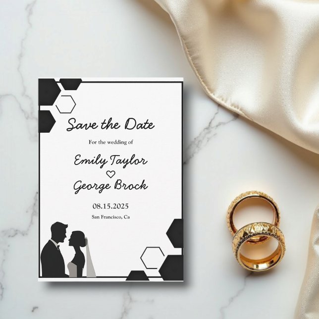 Modern svart och vitt romantiskt par Bröllop Spara Datumet (Skapare uppladdad)