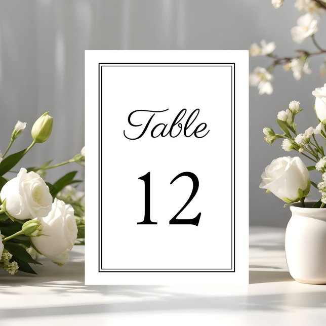 Modern svart och vitt skript Bröllop Bordsnummer (Modern Black And White Script Wedding Table Number)