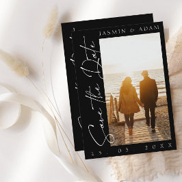 Modern svart och vitt skript, foto Bröllop Spara Datumet