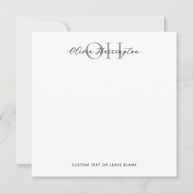 Modern svart och vitt skript, klassiskt fyrkant anteckningskort (Framsida)