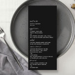 Modern svart och vitt skript - minimalistiskt Bröl Meny<br><div class="desc">Fira i stil med dessa snyggtar och mycket trendig menykort i bröllop. Den här designen är lätt att anpassa med din speciella händelsetext och dina gäster blir glada när de ser dessa fantastiska menyer. Matchande objekt finns i samlingen.</div>