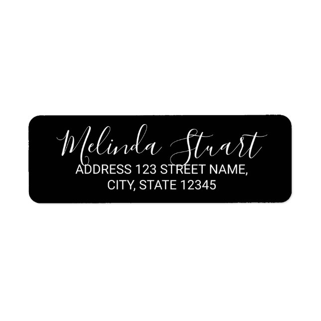Modern svart och vitt skript returadress etikett (Framsidan)