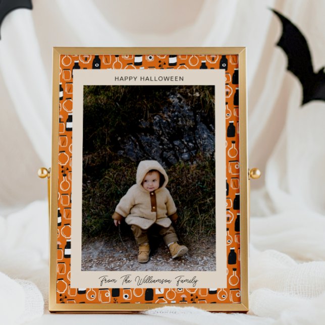 Modern svart orange apoteks Halloween-foto Julkort (Skapare uppladdad)