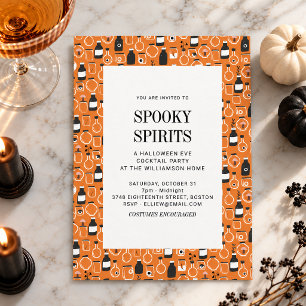 Modern svart orange cocktail vuxen Halloween-fest Inbjudningar