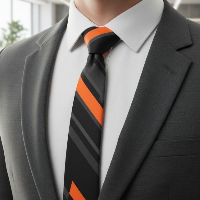 Modern svart orange diagonal randig slips (Skapare uppladdad)