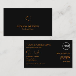Modern svart Orange med Monogram och Logotyp Visitkort
