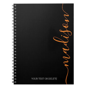 Modern svart Orange Namn Monogram - första bärbara Anteckningsbok